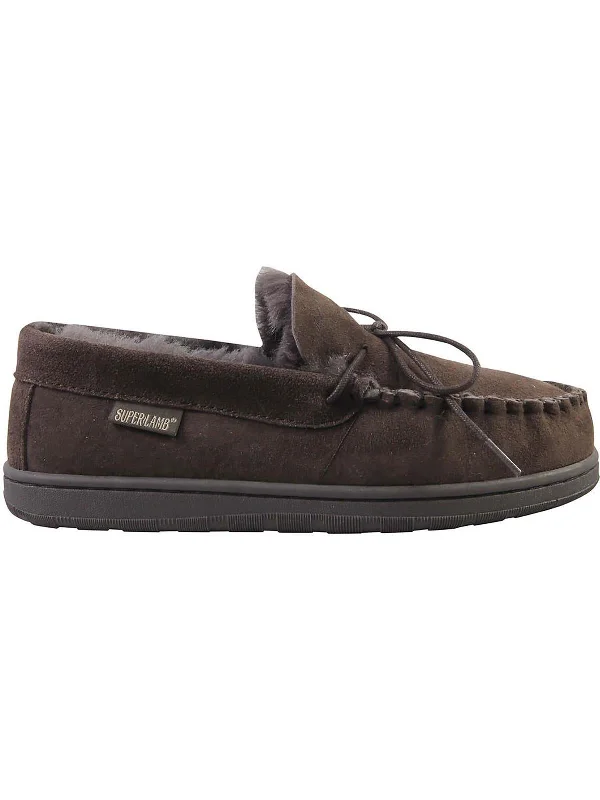 Mens Suede Sheepskin Lined Moccasin Slippers