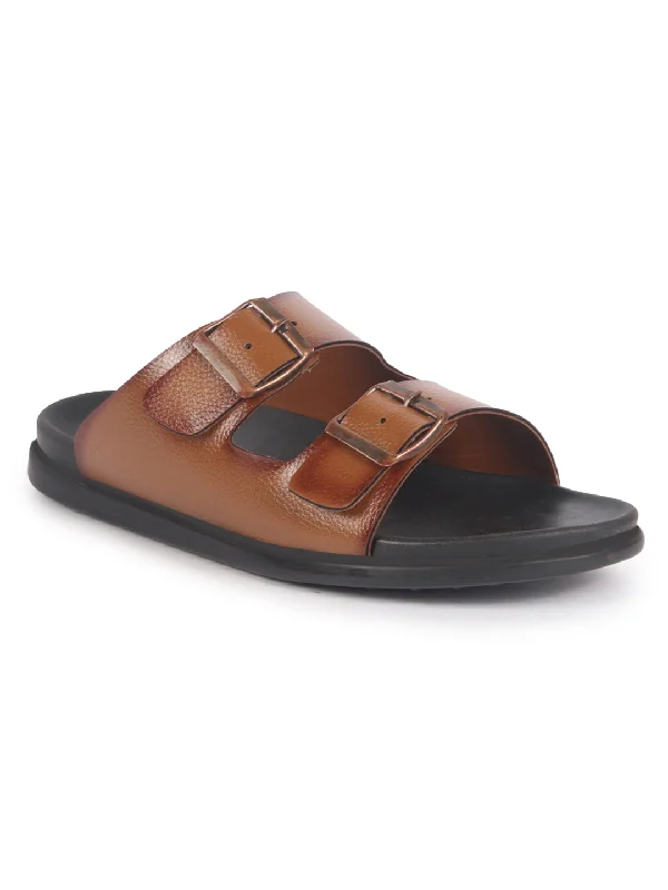 Men Tan Open Toe Multi Adjustable Strap Ethnic Kurta Slip On Sandals|Anti-Skid Sole Slippers|Memory Cushion Insole