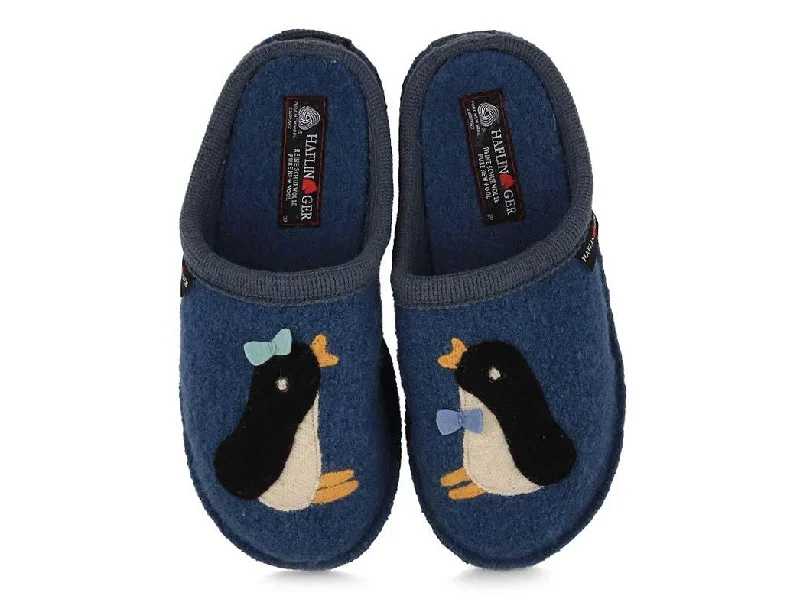 HAFLINGER Women Boiled Wool Slippers 'Flair Pingu', blue