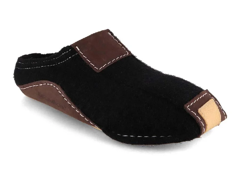 HAFLINGER Men Women Boiled Wool Slippers 'Pocahontas', black