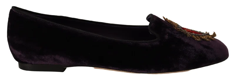 Dolce & Gabbana Chic  Velvet Loafers with Heart Women's Detail