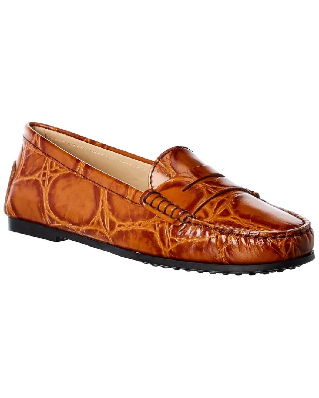 TOD's City Gommino Croc-Embossed Leather Loafer