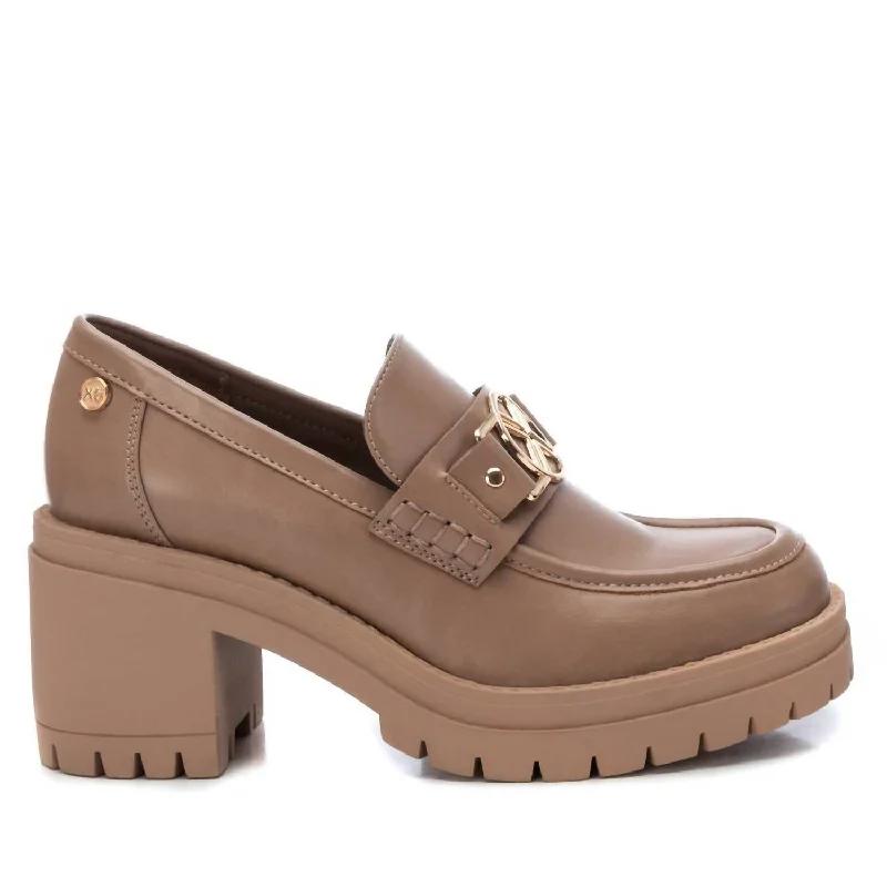 Women's Heeled Moccasins In Light Brown