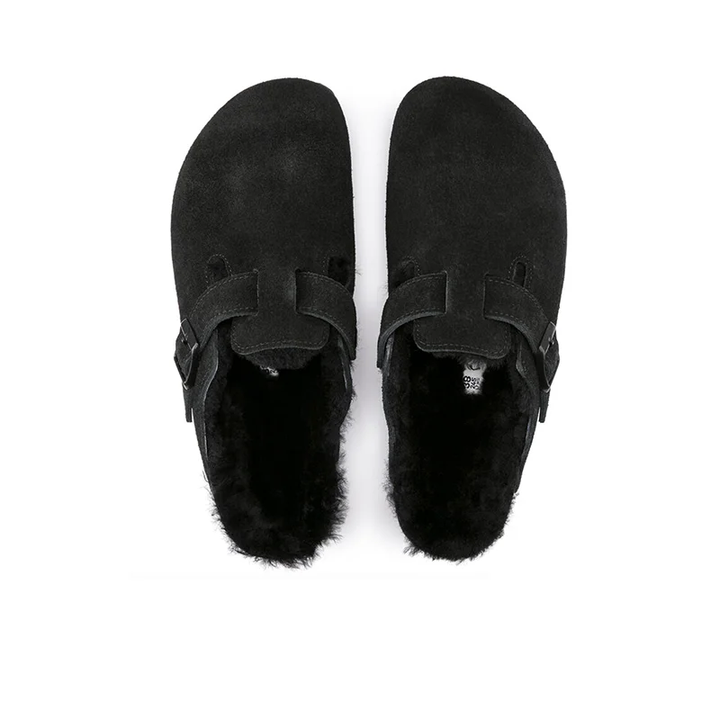 Birkenstock Boston Shearling Black Suede Clogs