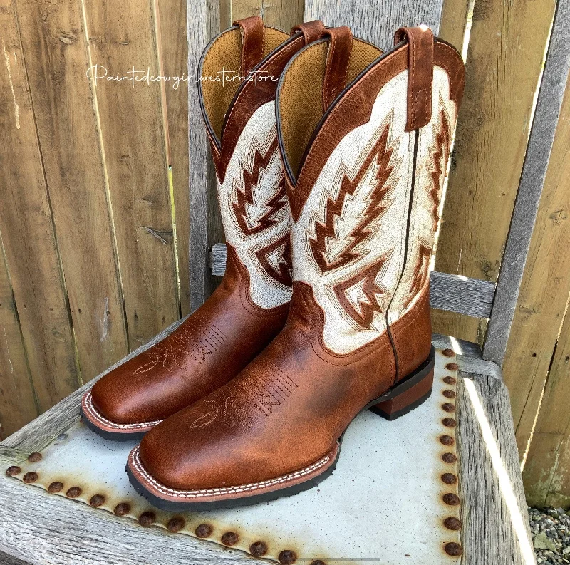 Laredo Men's Koufax Tan Leather Square Toe Cowboy Boots 7862