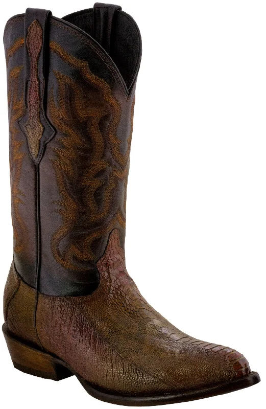 Men's Honey Genuine Ostrich Leg Skin Cowboy Boots J Toe