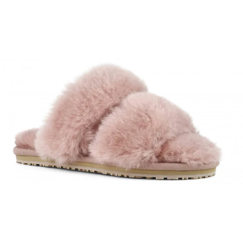 Women's 2 Stripes Sheepskin Fur Slipper In Antic Rose