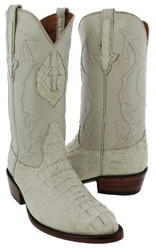 Off White Leather Cowboy Boots Real Crocodile Tail Skin J Toe