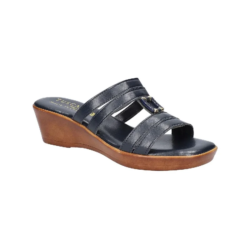 Easy Street Womens Anzola Faux Leather Slip-On Wedge Sandals