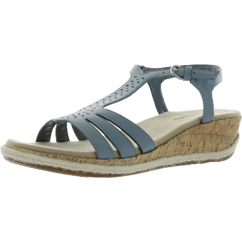 Easy Street Womens Dorinda Faux Leather T-Bar Espadrilles