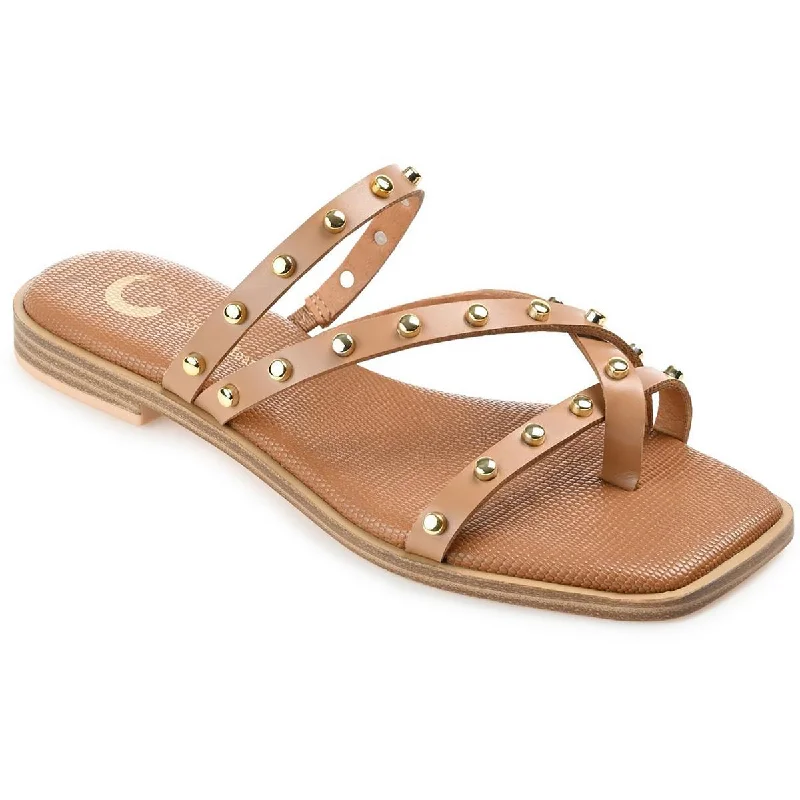 Journee Collection Womens Faux Leather Studded Slide Sandals