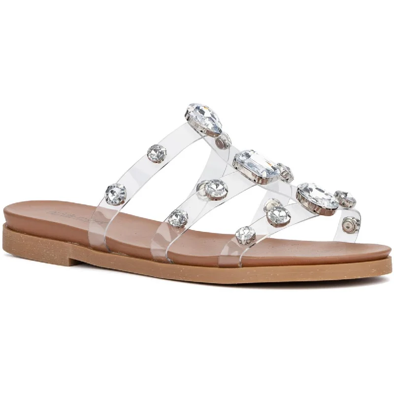 Olivia Miller Womens Ocean Bliss Rhinestone Slip-On Slide Sandals