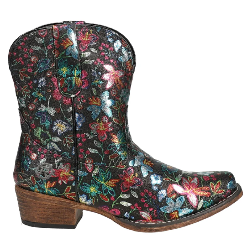 Ingrid Floral Metallic Snip Toe Cowboy Booties